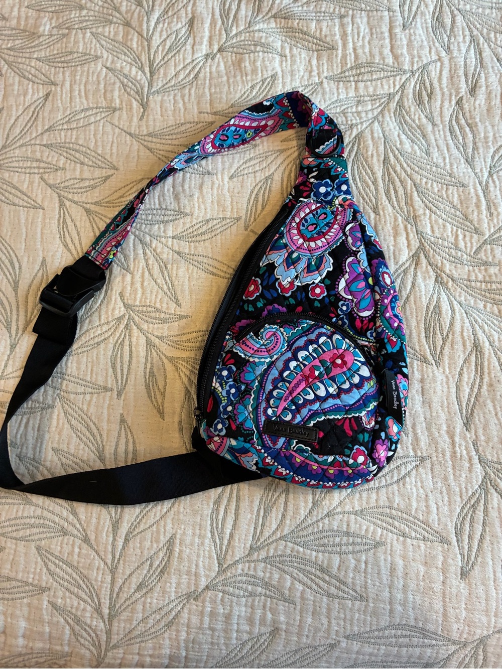 Vera Bradley Quilted Paisley Crossbody Sling Bag - Black & Purple